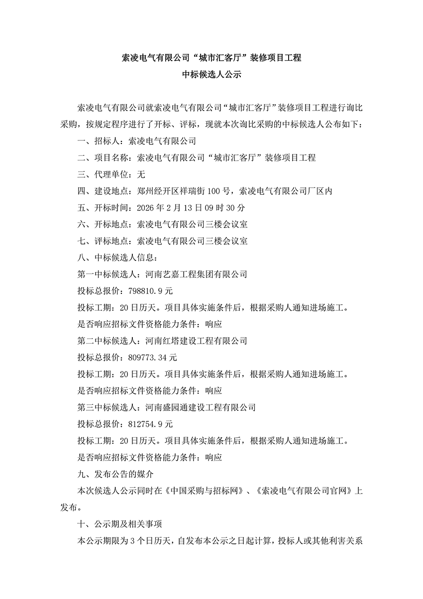 万搏在线官网“城市汇客厅”装修项目工程 中标候选人公示